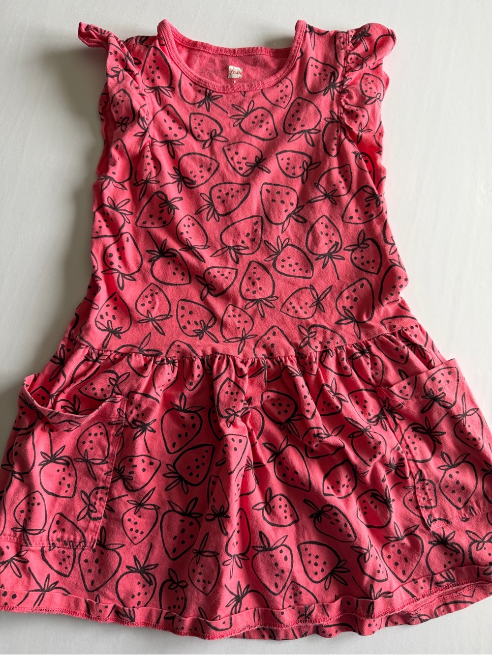 Tea Collection Pink Strawberry Print Ruffle Dress